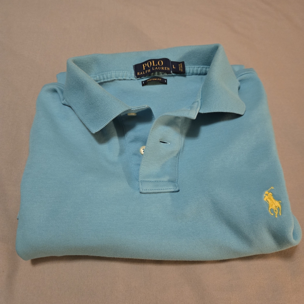 Polo Ralph Lauren Men's Light Blue Custom Fit Mesh Polo Shirt Size Large